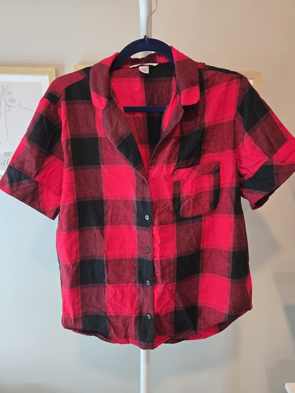 Red and Black Buffalo Plaid Button-Up Shirt Pajama Lounge Wear